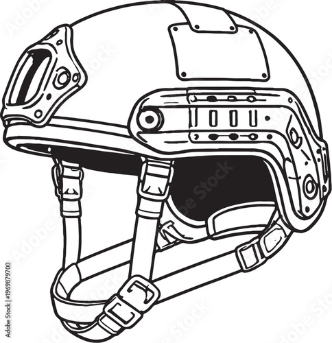 Tactical Helmet Vector Line Art Side View Military Protective Headgear Illustration