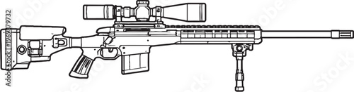 Sniper Rifle Black and White Line Art Vector Precision Long Range Firearm Illustration