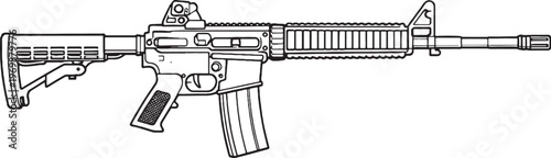 Semi Automatic Rifle Black and White Line Art Vector Modern Firearm Illustration