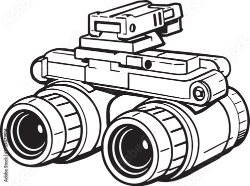 Night Vision Device Vector Line Art Dual Lens Military Optics Illustration