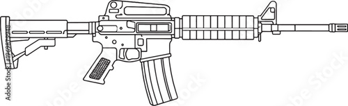 Military Service Rifle Black and White Line Art Vector Standard Issue Firearm Illustration