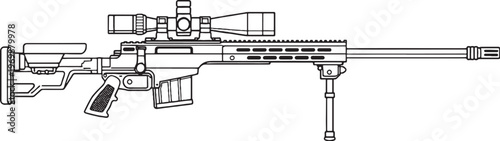 Long Range Sniper Rifle Black and White Line Art Vector Precision Firearm Illustration