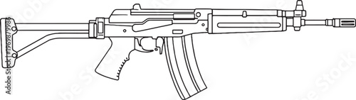 Folding Stock Rifle Black and White Line Art Vector Compact Tactical Firearm Illustration