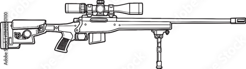 Bolt Action Sniper Rifle Black and White Line Art Vector Precision Firearm Illustration