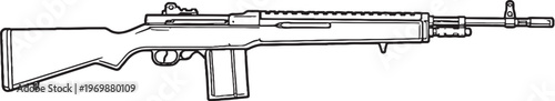 Battle Rifle Black and White Line Art Vector Classic Military Firearm Illustration