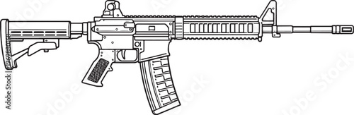 Automatic Rifle Black and White Line Art Vector Military Firearm Illustration
