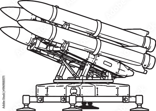 Anti Ship Missile Launcher Vector Line Art Naval Defense Rocket System Side View
