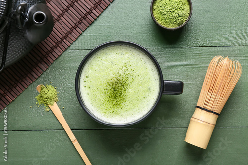 Cup of matcha tea with chas...