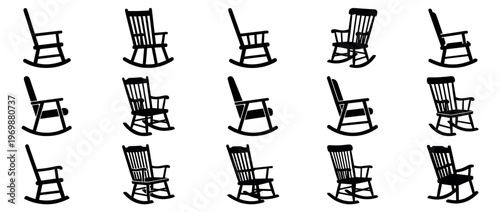 Collection of rocking chairs in different styles, providing comfortable and classic furniture options for relaxation.