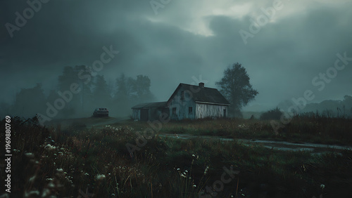 Gloomy landscape of an abandoned farm