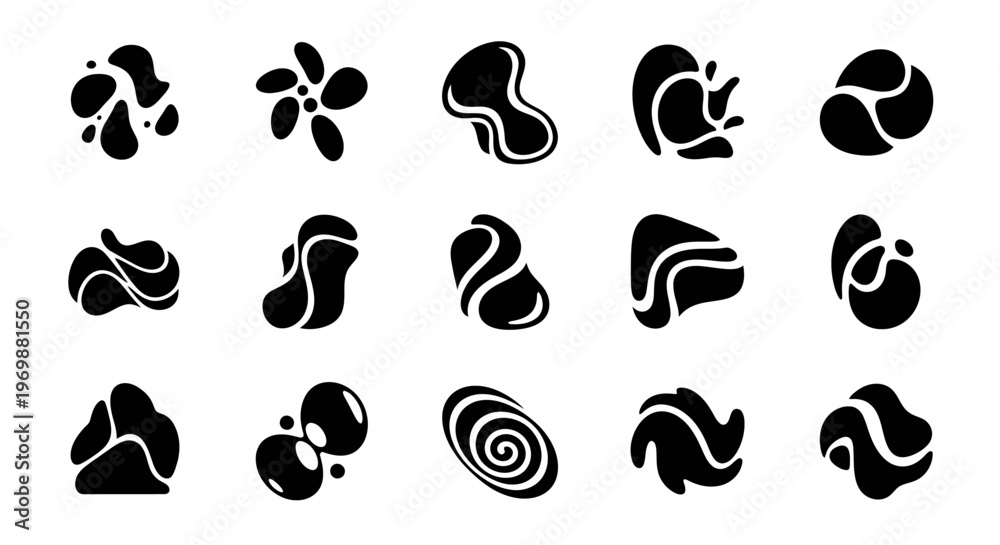 Fototapeta premium Abstract organic shapes set, black blobs collection