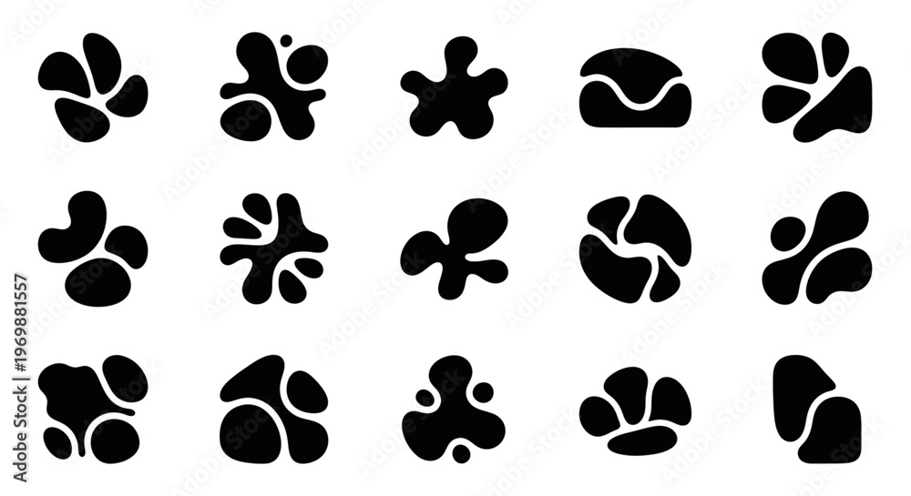 Fototapeta premium Abstract organic shapes set, black blobs collection