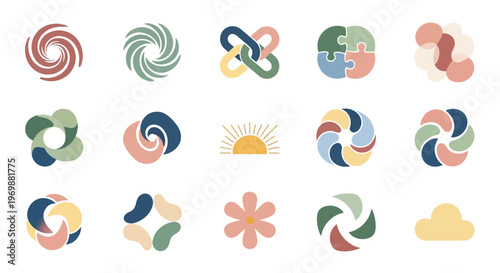 Abstract pastel shapes logo set. Modern design elements.