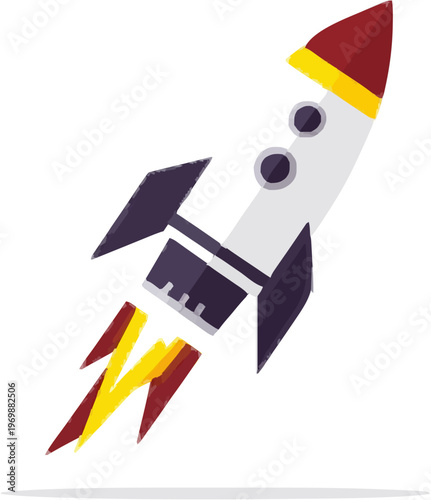 A sleek, unbranded rocket with a luxurious observation lounge is set against a minimalist backdrop, symbolizing the future of space tourism in vibrant geometric designs