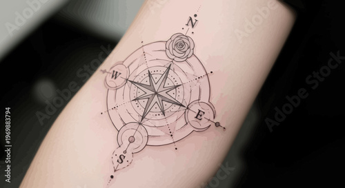 Minimalist Compass Tattoo Design on Skin