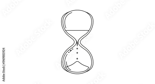 Hourglass outline drawing, concept of time passing, isolated on white background