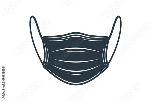 Illustration of a black surgical face mask, isolated on white background, symbolizing health, safety, and pandemic awareness in modern society.