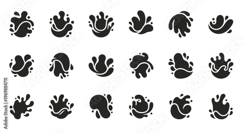 Black ink splash set. Paint blots collection.