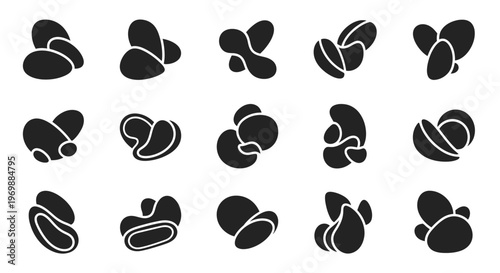 Coffee beans vector icons set. Coffee grains shapes.