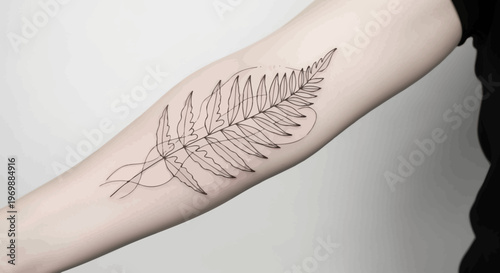 Minimalist Fern Tattoo on Arm - Delicate Botanical Line Art