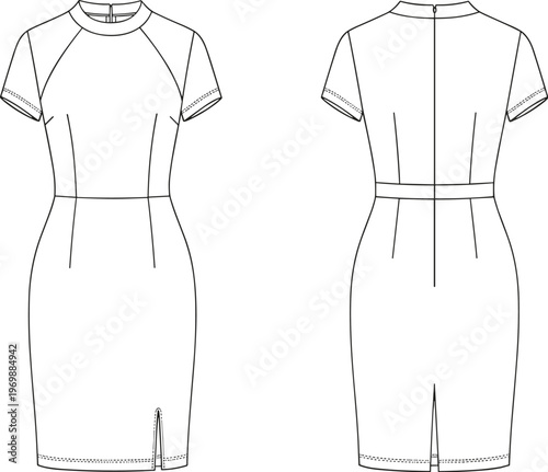 Technical Fashion Illustration: Sleek Pencil Dress Design Template for Pattern Making, Sewing Projects and Apparel Design