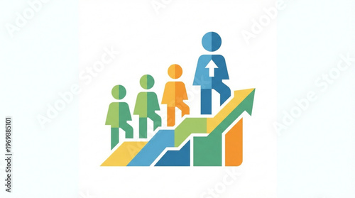 Businessman climbing up growth chart graph.