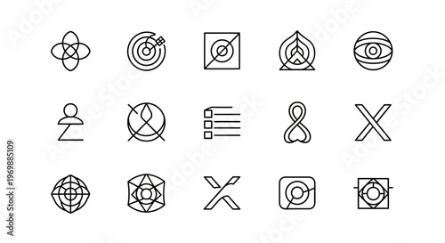 Set of abstract geometric symbols, line art icons.