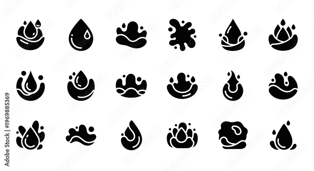 Obraz premium Water drop vector icons set. Liquid droplet symbol