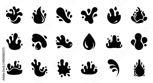 Water splash vector set. Liquid drops collection.