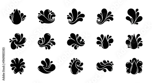 Water splash vector set. Liquid drop design elements.