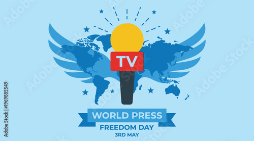 World Press Freedom Day Illustration with Wings and Microphone for Global Media Awareness and Journalism Rights
