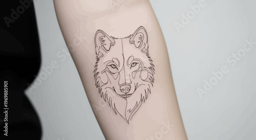 Minimalist Wolf Head Tattoo Design Outline on Arm