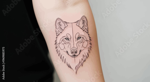 Minimalist Wolf Head Tattoo Design on Arm