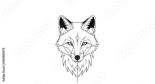 Geometric Fox Head Tattoo Design, Outline Animal Art