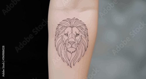 Minimalist Lion Head Tattoo Design on Human Arm