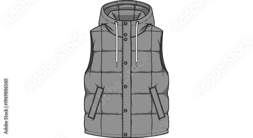 Modern Grey Puffer Vest Fashion Illustration for Apparel Design and Outdoor Style, Perfect for Fashion Blogs and Winter Clothing Collections