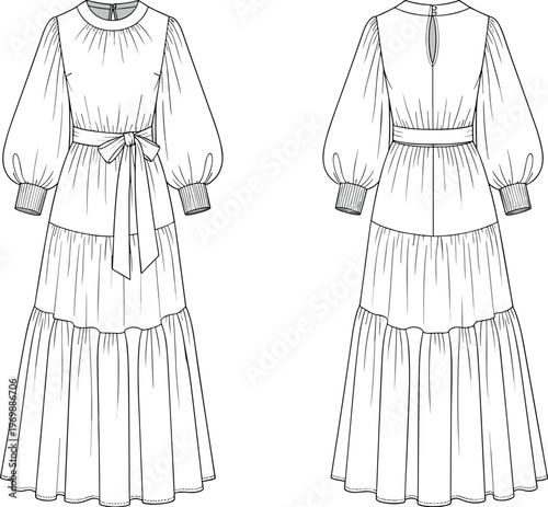 Fashionable Maxi Dress Design: A Stylish Technical Drawing for Designers and Illustrators, Perfect for Fashion Illustrations and Design Projects