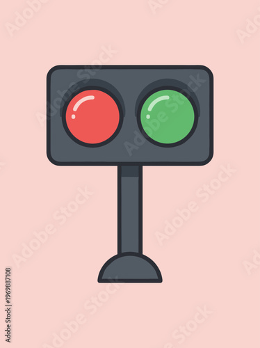 Red and Green Traffic Light Signal Lamp on Black Stand, Transportation Safety Control and Stop Go Indicator Icon Isolated on Soft Pink Background