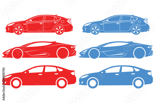 Side View Profile Silhouette of Modern Sedan Cars