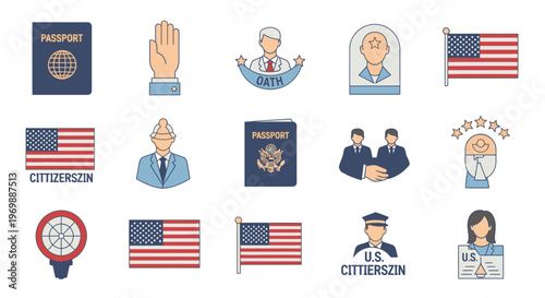 American citizenship icons and symbols.
