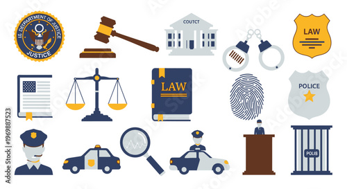 Law Enforcement and Justice Icons Set.