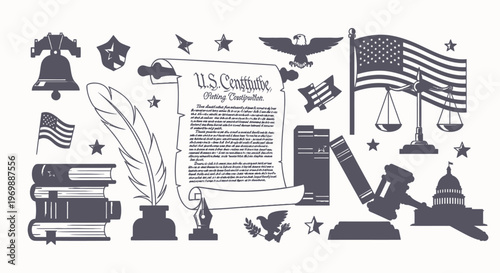 American legal system government icons.