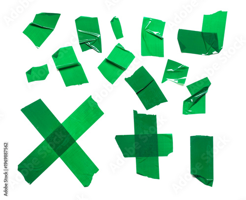 Many strips of green adhesi...