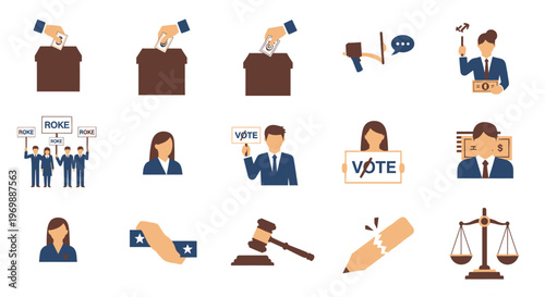 Justice law and legal concept icons.