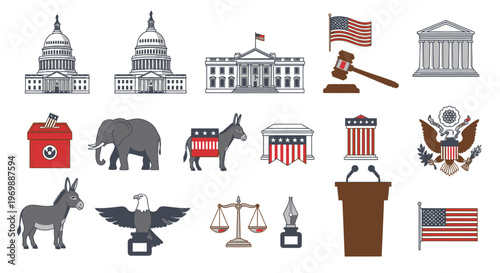American Politics and Government Symbols.