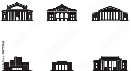 Theater Buildings Silhouette Set Opera House Performing Arts Drama Theater Architecture Black Silhouette Collection