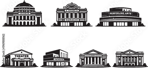 Theater Buildings Silhouette Set Opera House Drama Stage Vector Collection