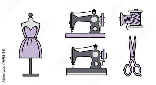Vector illustration of sewing tools and dressmaking equipment, Generative AI.