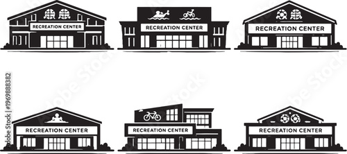 Recreation Buildings Silhouette Set Community Center Leisure Hall Vector Collection