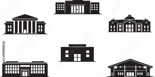 Library Buildings Silhouette Set Public University Archive Community Libraries Architecture Black Silhouette Collection